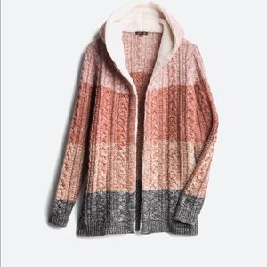 Cardigan Sweater Sherpa Trim with Hood.